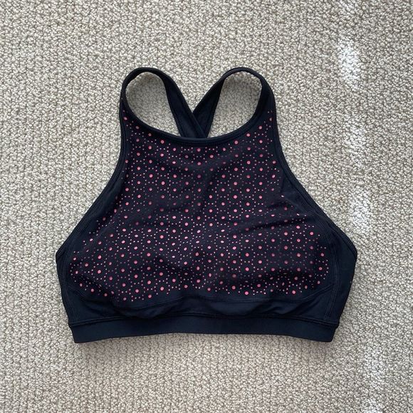 LULULEMON Colour Me Quick High Neck Sports Bra Light Support Size 4 Black EUC - Picture 1 of 9